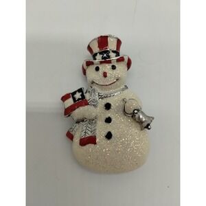 DANECRAFT Snowman Brooch Pin Christmas  Patriotic Glitter Enamel VINTAGE 2"